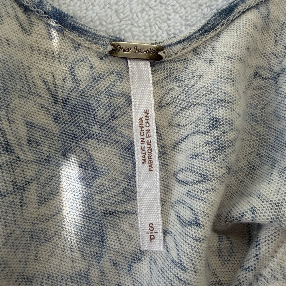 Free People Tank Top Small Floral Linen Cotton Tiered Lace Boho Blue White Beach - Picture 5 of 8